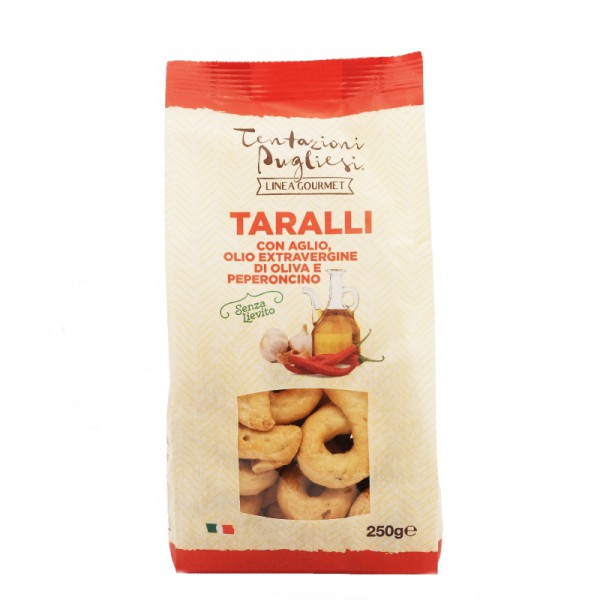 Taralli &quot;Gourmet&quot; with garlic, EVO oil and chilli pepper - 250 gr.